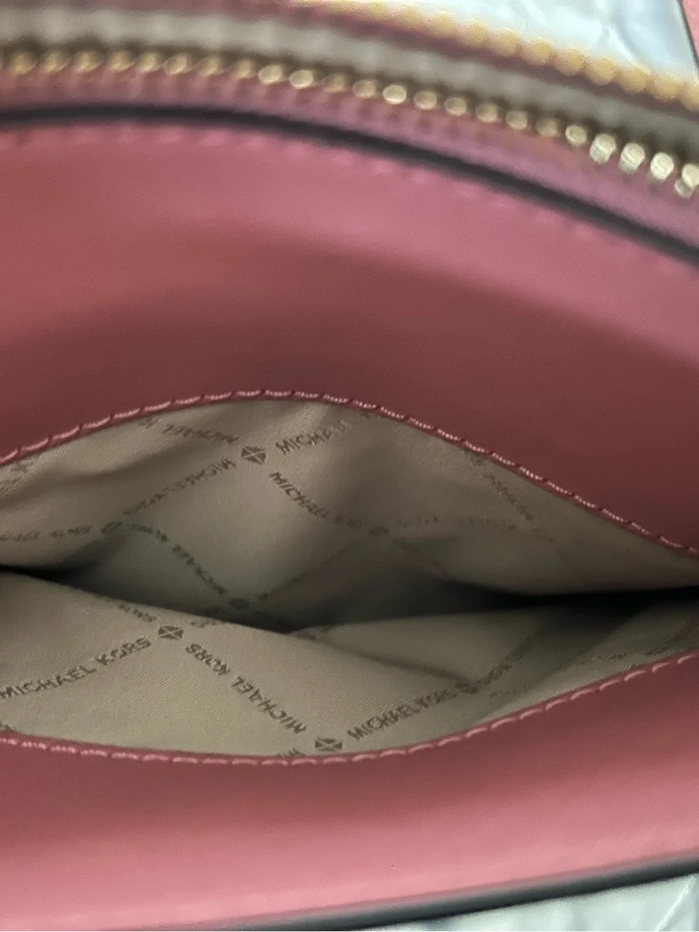 Michael Kors Pink Saffiano Leather Crossbody with Gold Chain Strap